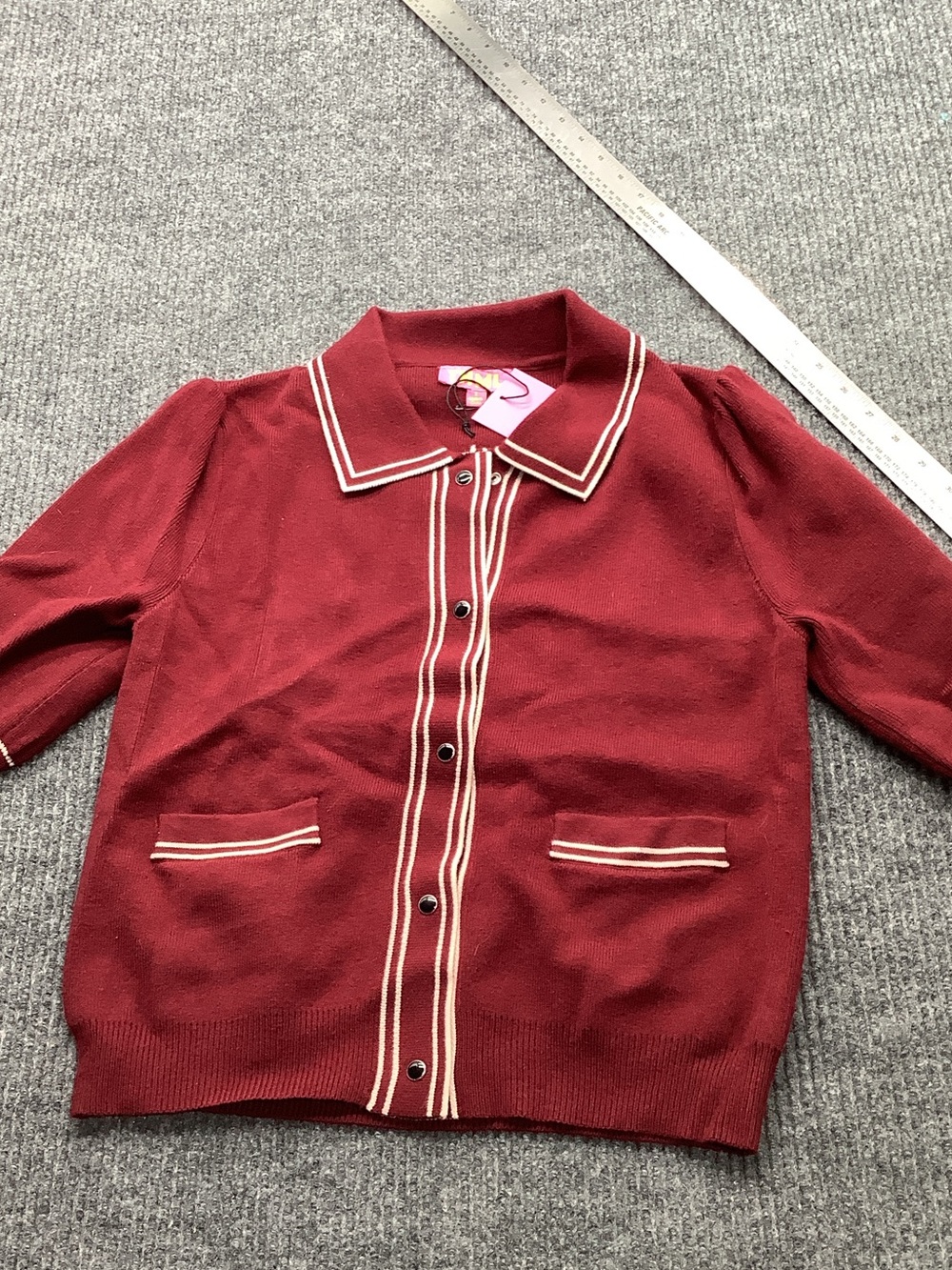 THML Burgundy Knit Cardigan with Cream Trim